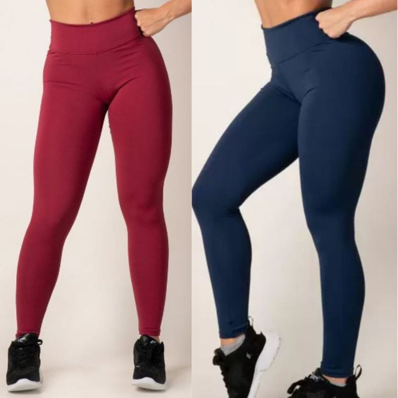 KIT 2 CALÇAS LEGGING FEMININA CÓS ALTO SUPLEX ACADEMIA FITNESS
