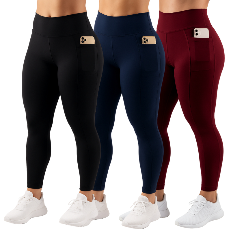 Kit 3 Calça Legging Feminina com Bolso Lateral Fitness Esportiva ideal guardar objetos