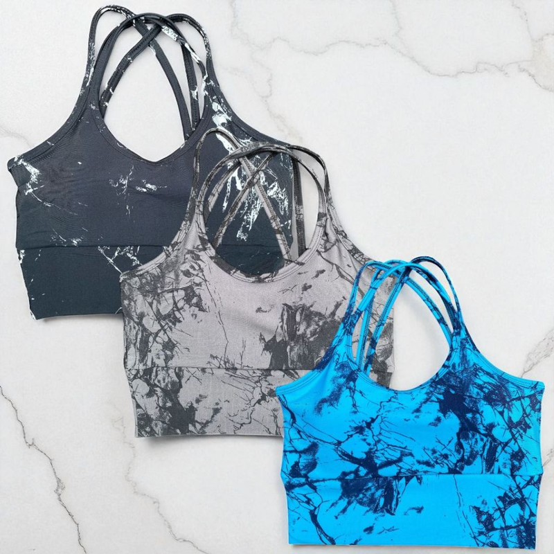Kit 3 Top Marmorizado Trançado Bojo Removível Roupa Academia Moda Feminina Premium Cropped Sutiâ