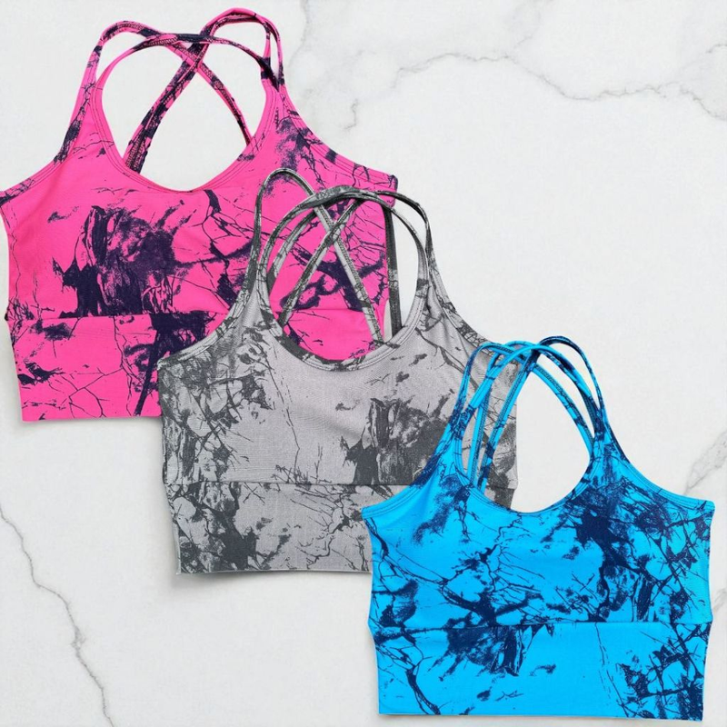 Kit 3 Top Marmorizado Trançado Bojo Removível Roupa Academia Moda Feminina Premium Cropped Sutiâ