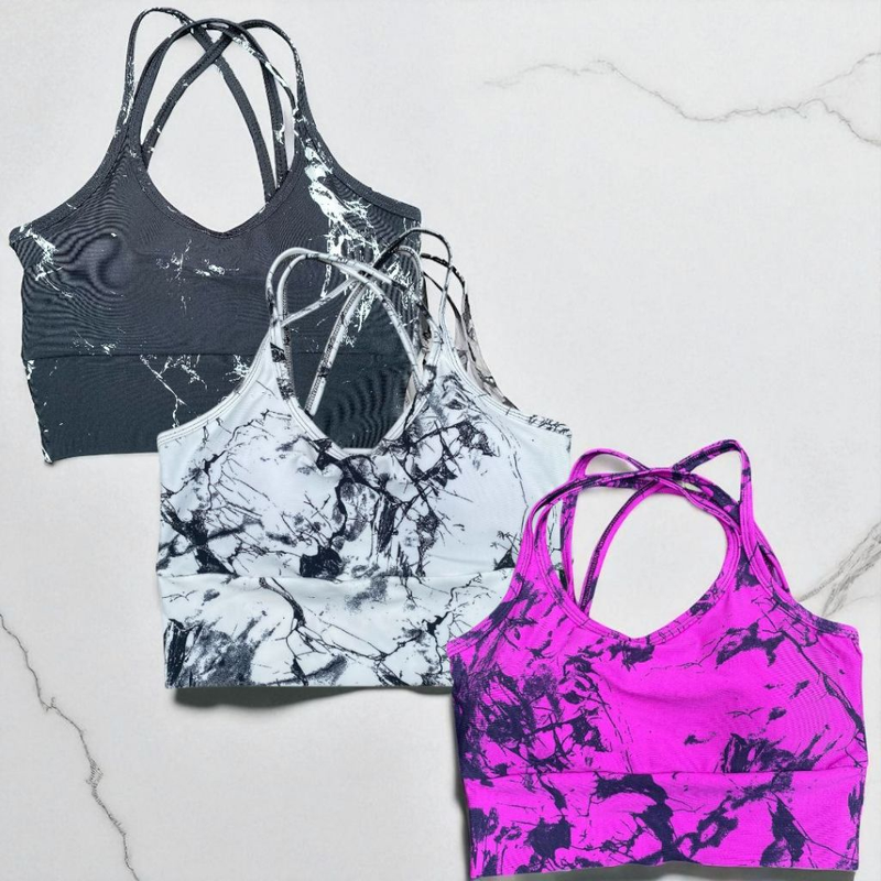 Kit 3 Top Marmorizado Trançado Bojo Removível Roupa Academia Moda Feminina Premium Cropped Sutiâ