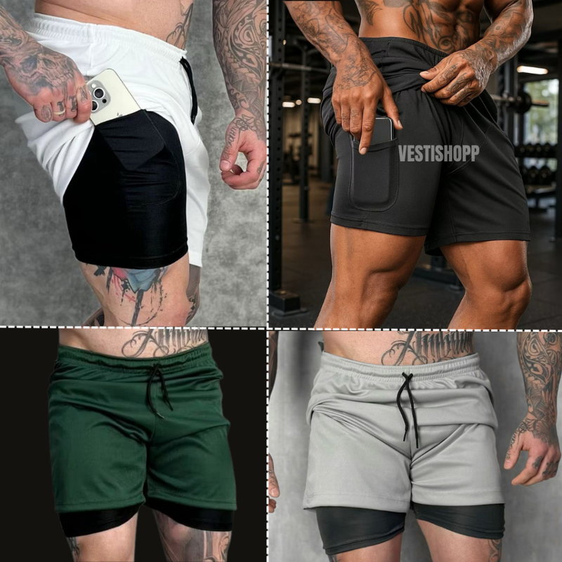 Kit 4 Shorts Masculino Academia 2 em 1 Treino Esporte Fitness Com Elastano