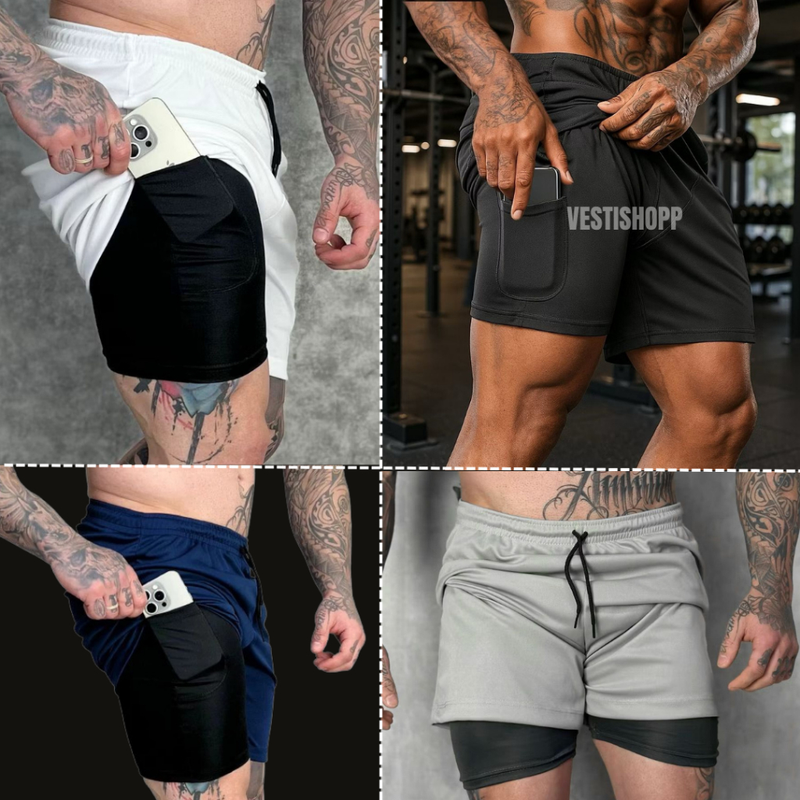 Kit 4 Shorts Masculino Academia 2 em 1 Treino Esporte Fitness Com Elastano