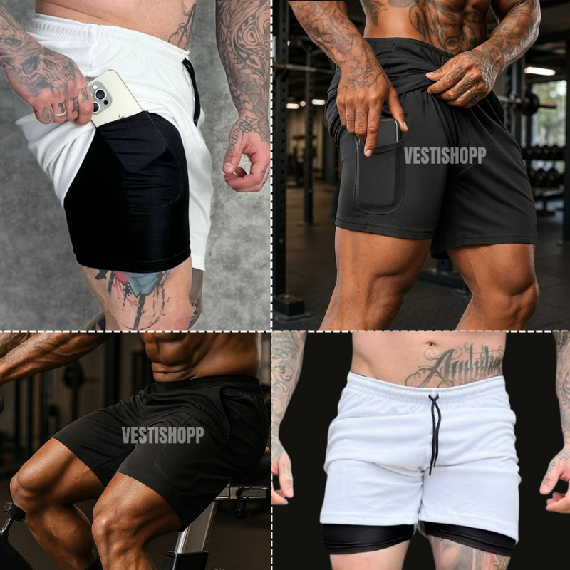 Kit 4 Shorts Masculino Academia 2 em 1 Treino Esporte Fitness Com Elastano