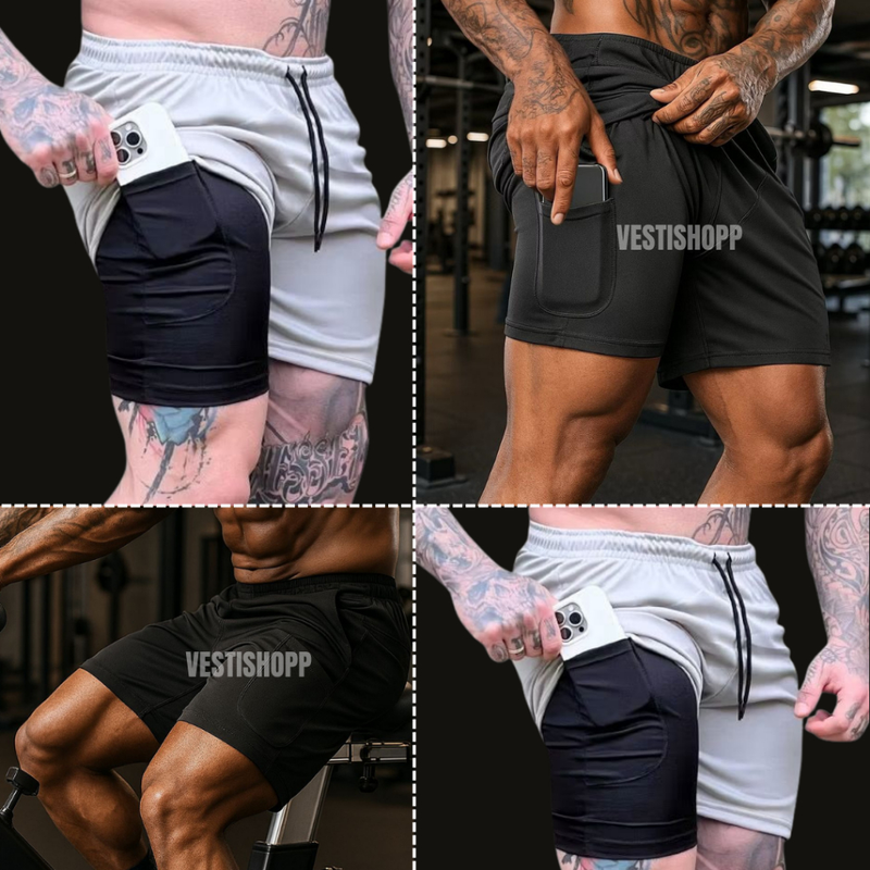 Kit 4 Shorts Masculino Academia 2 em 1 Treino Esporte Fitness Com Elastano