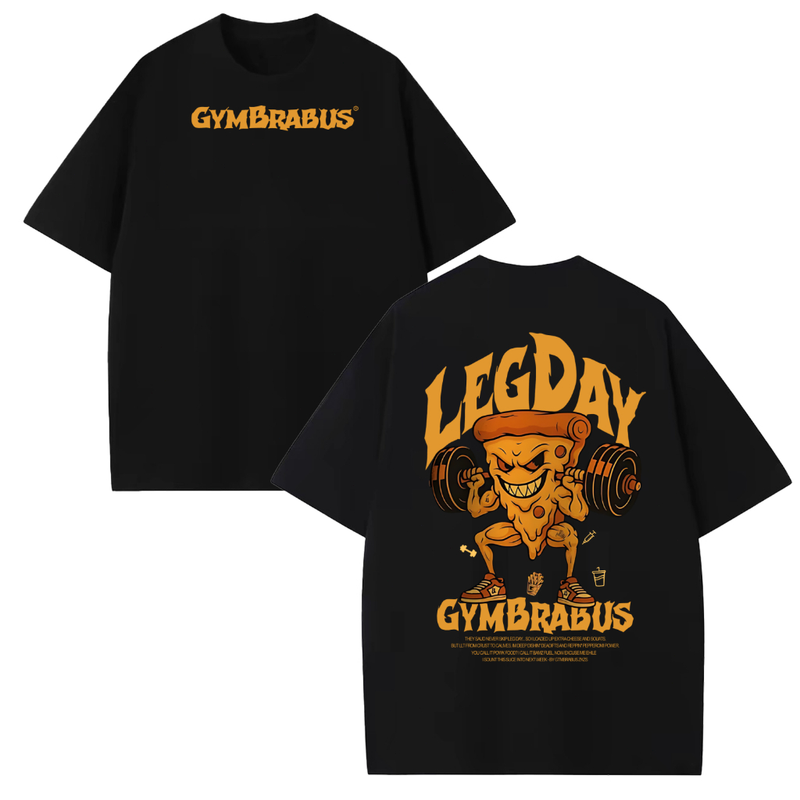 [Camiseta Premium em Algodão Puro]GXG Camiseta Oversized Leg Day Pizza Camisa Treino Academia Streetwear